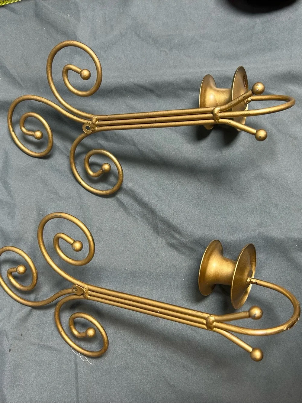 Home Interiors Vintage Antique Gold Metal Scroll Wall Sconce Pair Taper Candles
